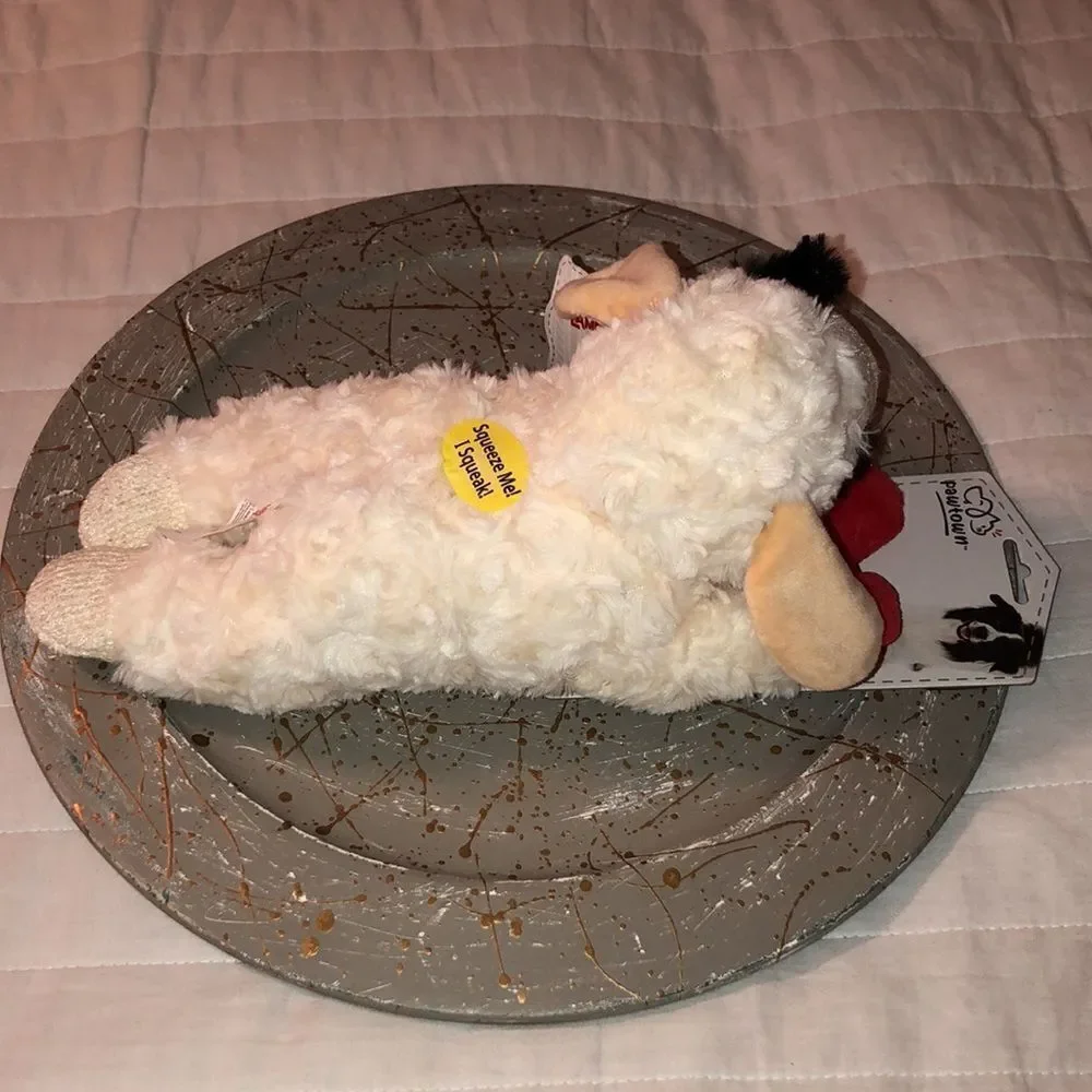 pawtown Plush Ivory Lamb Chop Squeaky Dog Toy